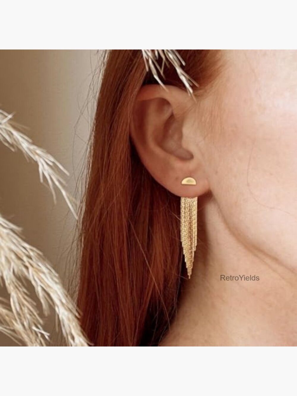 14K Gold Plated Tassel Dangle Earrings Hypoallergenic Fade Resistant - Picture 2 of 7